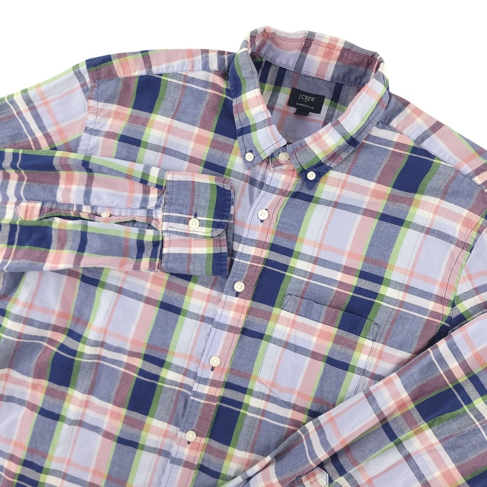 J.Crew Summer Plaid Shirt Mens L Multicolor Long Sleeve Button Down Casual